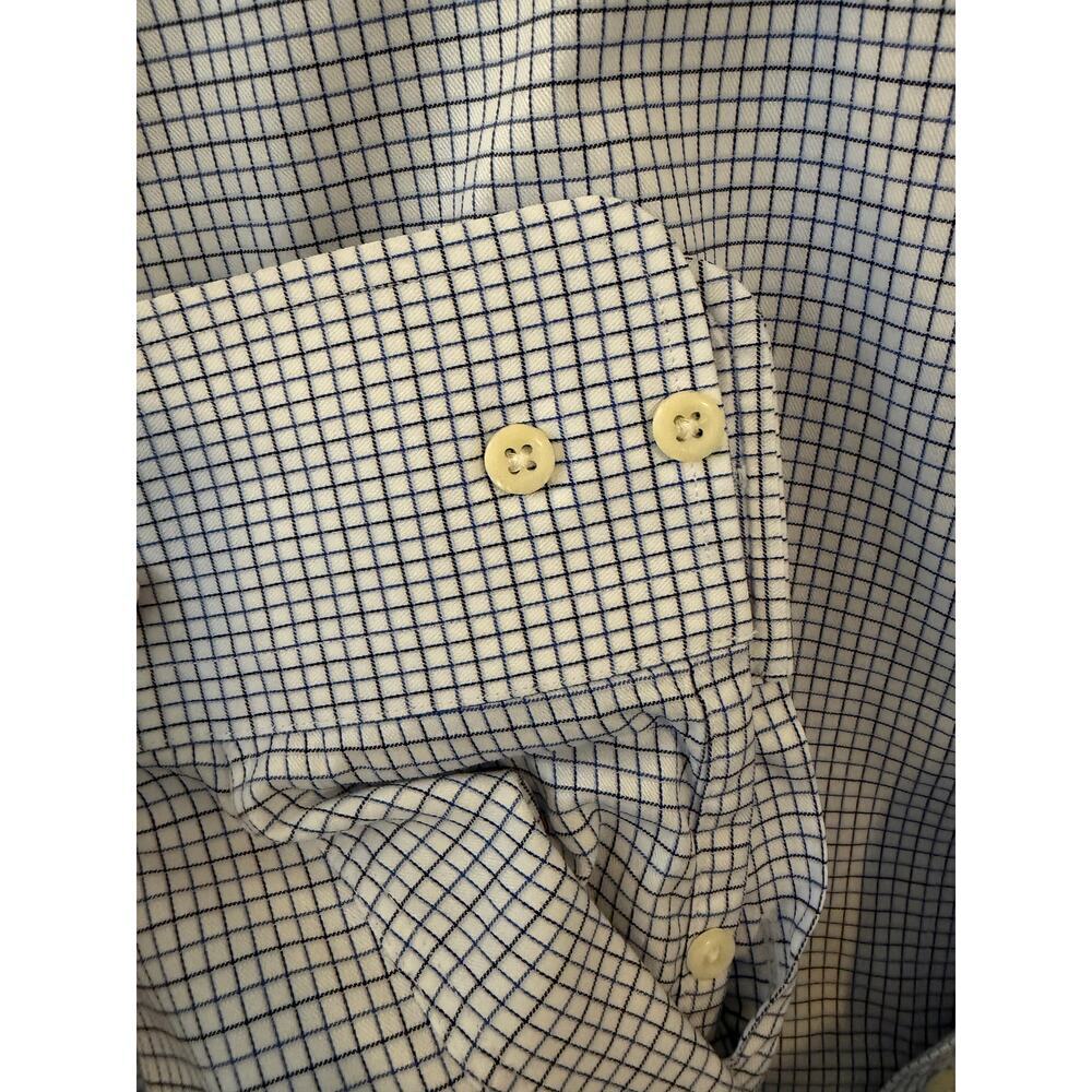 David Donahue Blue Check Dress Shirt 17.5 34/35 100% Cotton Button Down - Picture 5 of 7